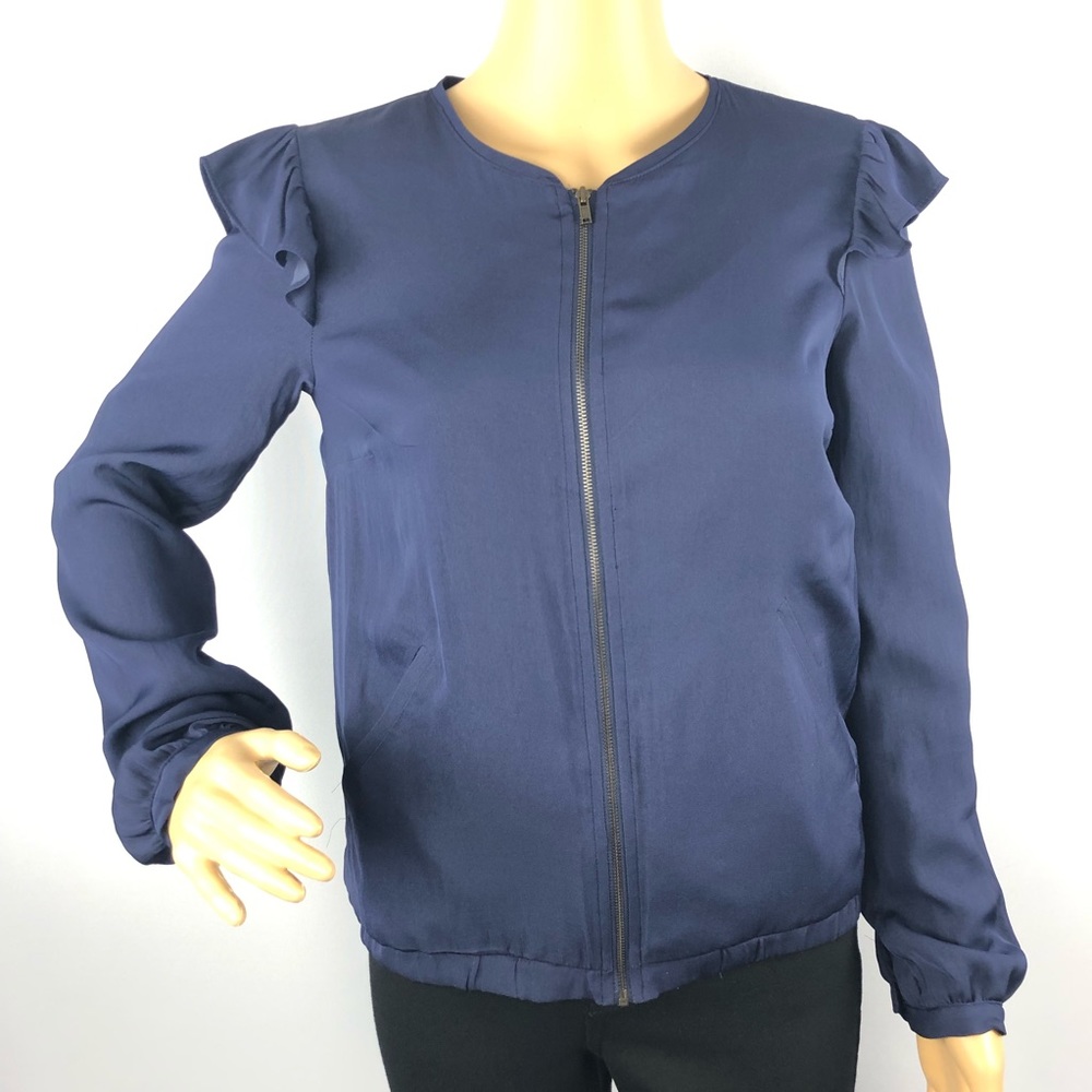 NWT LC Lauren Conrad Navy Ruffle Zippered Jacket